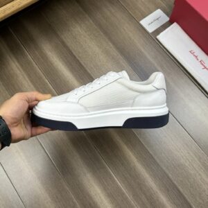 ferragamo casual napa leather mesh sneakers white