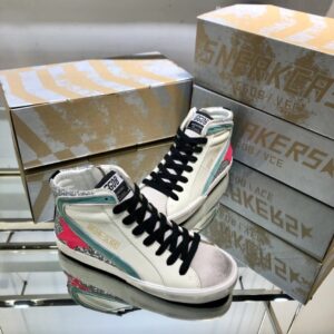 golden goose slide high top sneakers red green