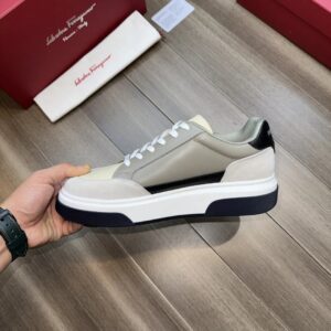 ferragamo casual suede napa leather sneakers grey white