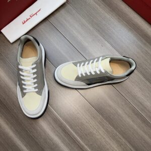ferragamo casual suede napa leather sneakers grey white