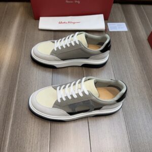 ferragamo casual suede napa leather sneakers grey white