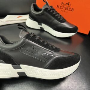 hermes jet leather sneakers black