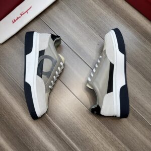 ferragamo casual suede napa leather sneakers grey white