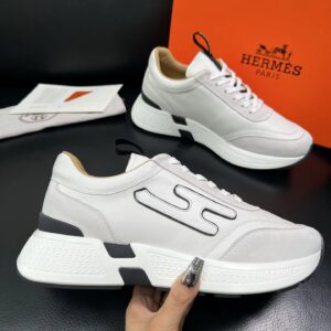 hermes jet leather sneakers white