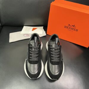 hermes jet leather sneakers black