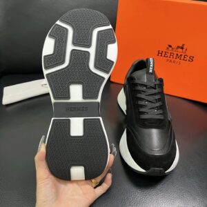 hermes jet leather sneakers black