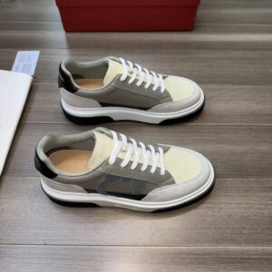 ferragamo casual suede napa leather sneakers grey white