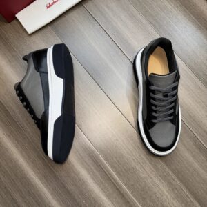 ferragamo casual suede napa leather sneakers black grey