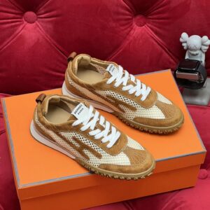 hermes jet suede mesh sneakers brown
