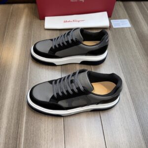 ferragamo casual suede napa leather sneakers black grey