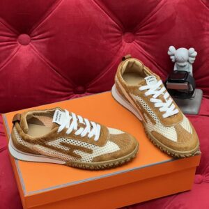 hermes jet suede mesh sneakers brown