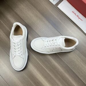 ferragamo casual napa leather mesh sneakers white