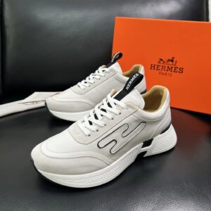 hermes jet leather sneakers white