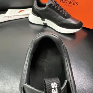 hermes jet leather sneakers black