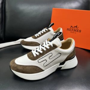 hermes jet leather sneakers brown