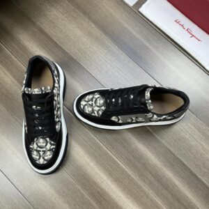 ferragamo trendy napa leather canvas sneakers black