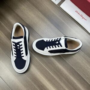 ferragamo casual napa leather mesh sneakers navy white