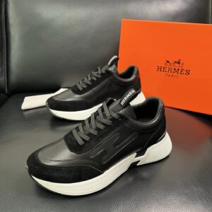 hermes jet leather sneakers black