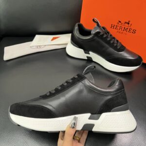 hermes jet leather sneakers black