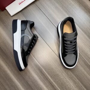 ferragamo casual suede napa leather sneakers black grey