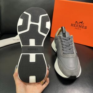 hermes jet leather sneakers grey