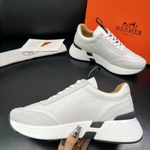 hermes jet leather sneakers white