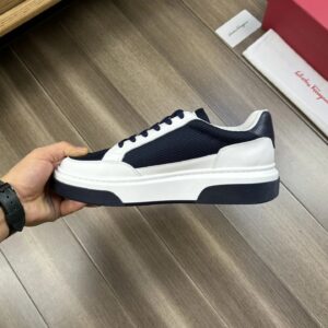 ferragamo casual napa leather mesh sneakers navy white