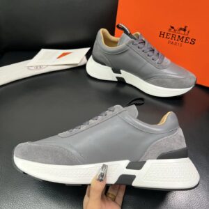 hermes jet leather sneakers grey