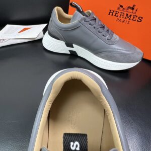 hermes jet leather sneakers grey
