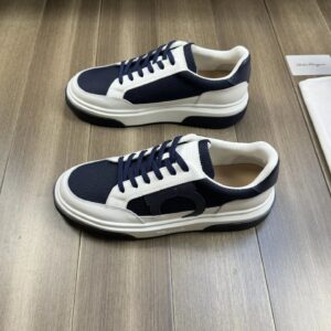 ferragamo casual napa leather mesh sneakers navy white