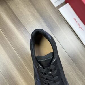 ferragamo casual napa leather mesh sneakers black