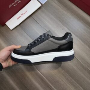 ferragamo casual suede napa leather sneakers black grey
