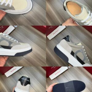 ferragamo casual suede napa leather sneakers grey white