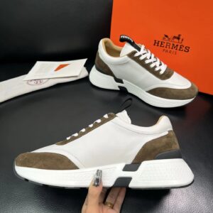 hermes jet leather sneakers brown