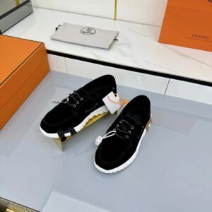 hermes loop leather sneakers black