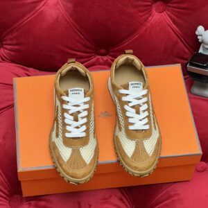 hermes jet suede mesh sneakers brown