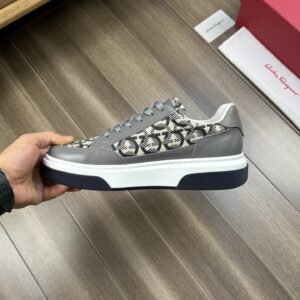 ferragamo trendy napa leather canvas sneakers gray