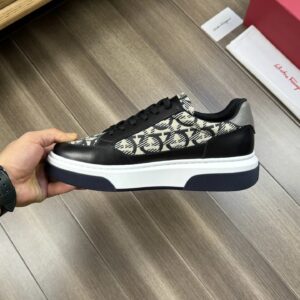 ferragamo trendy napa leather canvas sneakers black