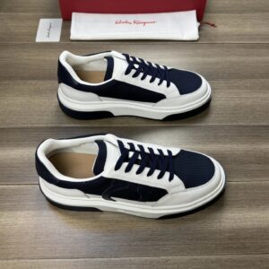 ferragamo casual napa leather mesh sneakers navy white