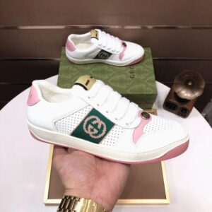 gucci distressed screener sneaker white pink