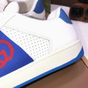 gucci distressed screener sneaker white blue