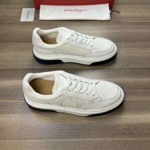 ferragamo casual napa leather mesh sneakers white