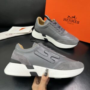 hermes jet leather sneakers grey