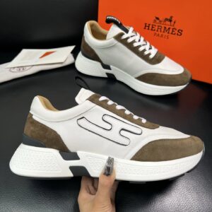 hermes jet leather sneakers brown