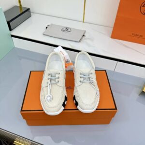 hermes loop leather sneakers beige