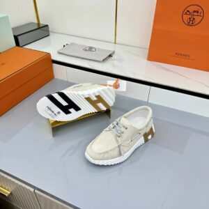 hermes loop leather sneakers beige