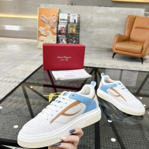 ferragamo multi material casual sneakers white blue