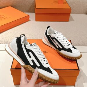 hermes jet suede sneakers black white