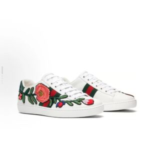 gucci ace embroidered low top sneakers peony embroidery