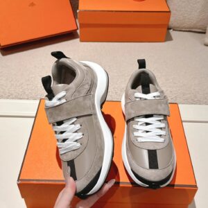 hermes loop leather sneakers grey